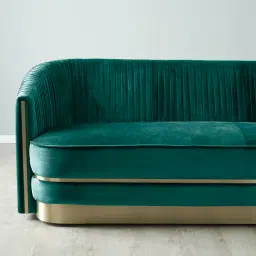 Crown Peacock Blue Velvet 3-Seater Sofa - Champagne Gold Stainless Steel Legs