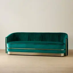 Crown Peacock Blue Velvet 3-Seater Sofa - Champagne Gold Stainless Steel Legs