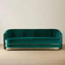 Crown Peacock Blue Velvet 3-Seater Sofa - Champagne Gold Stainless Steel Legs