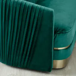 Crown Peacock Blue Velvet 3-Seater Sofa - Champagne Gold Stainless Steel Legs