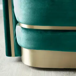 Crown Peacock Blue Velvet 3-Seater Sofa - Champagne Gold Stainless Steel Legs