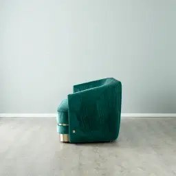 Crown Peacock Blue Velvet 3-Seater Sofa - Champagne Gold Stainless Steel Legs