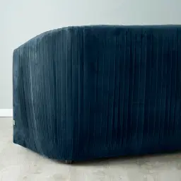 Crown Navy Blue Velvet 3-Seater Sofa - Champagne Gold Stainless Steel Legs