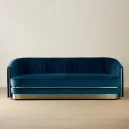 Crown Navy Blue Velvet 3-Seater Sofa - Champagne Gold Stainless Steel Legs