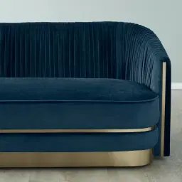 Crown Navy Blue Velvet 3-Seater Sofa - Champagne Gold Stainless Steel Legs