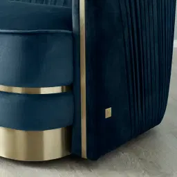 Crown Navy Blue Velvet 3-Seater Sofa - Champagne Gold Stainless Steel Legs