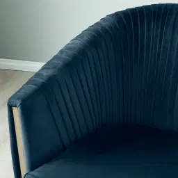 Crown Navy Blue Velvet 3-Seater Sofa - Champagne Gold Stainless Steel Legs