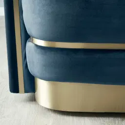Crown Navy Blue Velvet 3-Seater Sofa - Champagne Gold Stainless Steel Legs