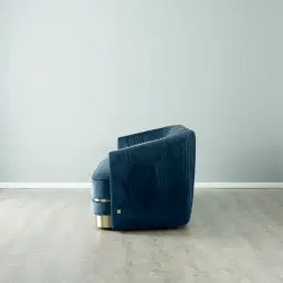 Crown Navy Blue Velvet 3-Seater Sofa - Champagne Gold Stainless Steel Legs