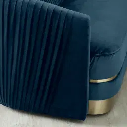 Crown Navy Blue Velvet 3-Seater Sofa - Champagne Gold Stainless Steel Legs