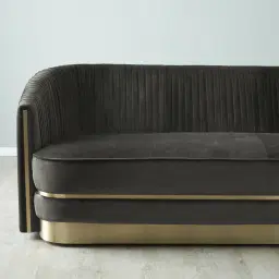 Crown Charcoal Velvet 3-Seater Sofa - Champagne Gold Stainless Steel Legs