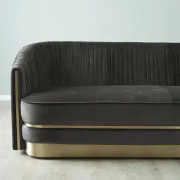 Crown Charcoal Velvet 3-Seater Sofa - Champagne Gold Stainless Steel Legs