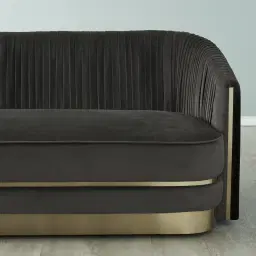 Crown Charcoal Velvet 3-Seater Sofa - Champagne Gold Stainless Steel Legs