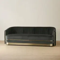 Crown Charcoal Velvet 3-Seater Sofa - Champagne Gold Stainless Steel Legs