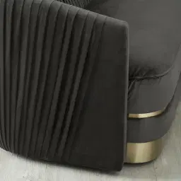 Crown Charcoal Velvet 3-Seater Sofa - Champagne Gold Stainless Steel Legs