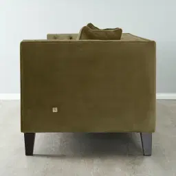 Vogue Olive Green Velvet 3-Seater Sofa - Dark Brown Legs