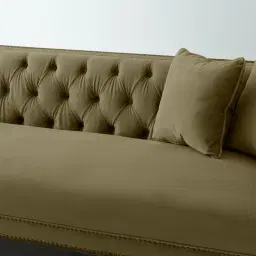 Vogue Olive Green Velvet 3-Seater Sofa - Dark Brown Legs