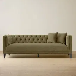 Vogue Olive Green Velvet 3-Seater Sofa - Dark Brown Legs