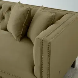 Vogue Olive Green Velvet 3-Seater Sofa - Dark Brown Legs