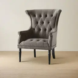 Deco Mushroom Velvet Armchair - Dark Brown Legs