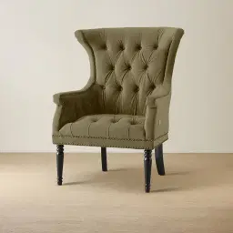Deco Olive Green Velvet Armchair - Dark Brown Legs