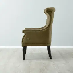 Deco Olive Green Velvet Armchair - Dark Brown Legs
