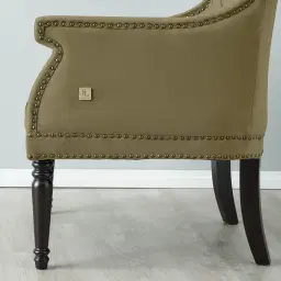 Deco Olive Green Velvet Armchair - Dark Brown Legs