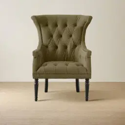 Deco Olive Green Velvet Armchair - Dark Brown Legs
