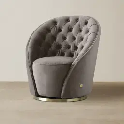 Sonja Mushroom Velvet Swivel Occasional Chair - Brushed Champagne Gold Stainless Steel Legs