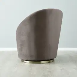 Sonja Mushroom Velvet Swivel Occasional Chair - Brushed Champagne Gold Stainless Steel Legs