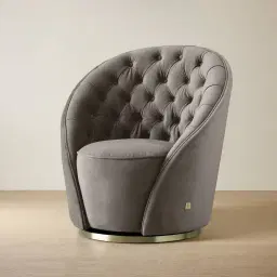 Sonja Mushroom Velvet Swivel Occasional Chair - Brushed Champagne Gold Stainless Steel Legs