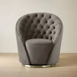 Sonja Mushroom Velvet Swivel Occasional Chair - Brushed Champagne Gold Stainless Steel Legs