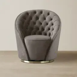 Sonja Mushroom Velvet Swivel Occasional Chair - Brushed Champagne Gold Stainless Steel Legs