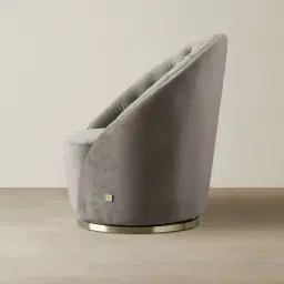 Sonja Mushroom Velvet Swivel Occasional Chair - Brushed Champagne Gold Stainless Steel Legs