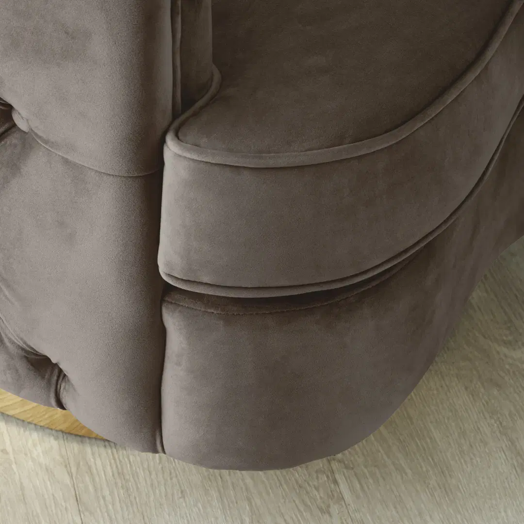 Kelly Mushroom Velvet Swivel Chair - Gold Legs | Koala Living