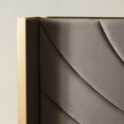 Gertrude Mushroom Velvet Queen Bed - Brushed Champagne Gold Stainless Steel Frame