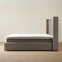 Gertrude Mushroom Velvet Queen Bed - Brushed Champagne Gold Stainless Steel Frame