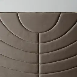 Gertrude Mushroom Velvet Queen Bed - Brushed Champagne Gold Stainless Steel Frame