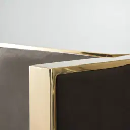 Gertrude Mushroom Velvet Queen Bed - Brushed Champagne Gold Stainless Steel Frame