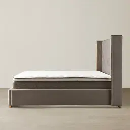 Gertrude Mushroom Velvet Queen Bed - Brushed Champagne Gold Stainless Steel Frame