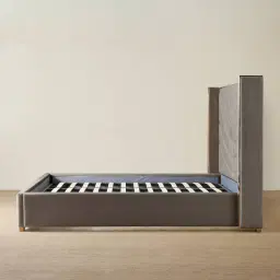 Gertrude Mushroom Velvet Queen Bed - Brushed Champagne Gold Stainless Steel Frame