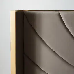 Gertrude Mushroom Velvet Queen Bed - Brushed Champagne Gold Stainless Steel Frame