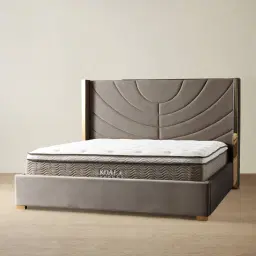 Gertrude Mushroom Velvet King Bed - Brushed Champagne Gold Stainless Steel Frame