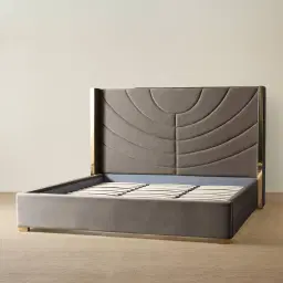 Gertrude Mushroom Velvet King Bed - Brushed Champagne Gold Stainless Steel Frame