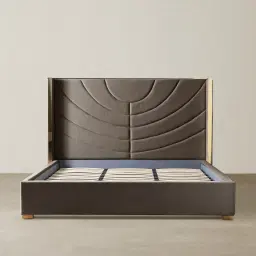 Gertrude Mushroom Velvet King Bed - Brushed Champagne Gold Stainless Steel Frame