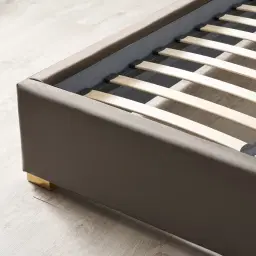 Gertrude Mushroom Velvet King Bed - Brushed Champagne Gold Stainless Steel Frame