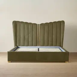 Madrid Olive Green Velvet Queen Bed