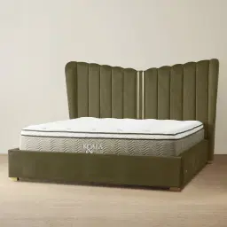 Madrid Olive Green Velvet Queen Bed