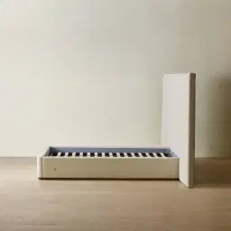 Summerton Pearl Beige Fabric King Bed - Toffee Brown Ash