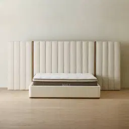 Summerton Pearl Beige Fabric King Bed - Toffee Brown Ash